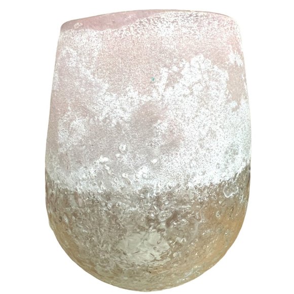 TOZAI HOME Hand-Blown Art Glass Candle Holder Small Vase Pink, White, Clear 5x4 - Picture 1 of 10